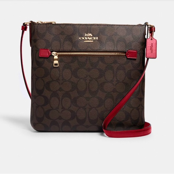Coach Handbags - Brand New Sig Rowan File Bag Brown/ Red.. The Perfect Crossbody Purse ♥️